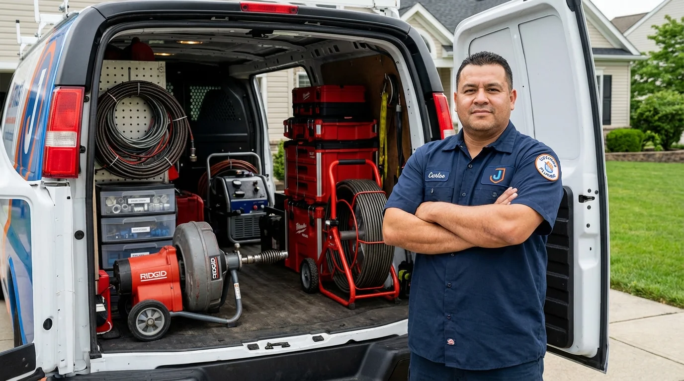 Professional drain cleaning equipment and Johns Plumbing LLC plumber in Devon