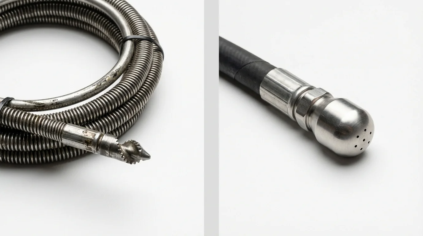 Drain snake cable and hydro jetting nozzle used for drain cleaning in Devon, PA