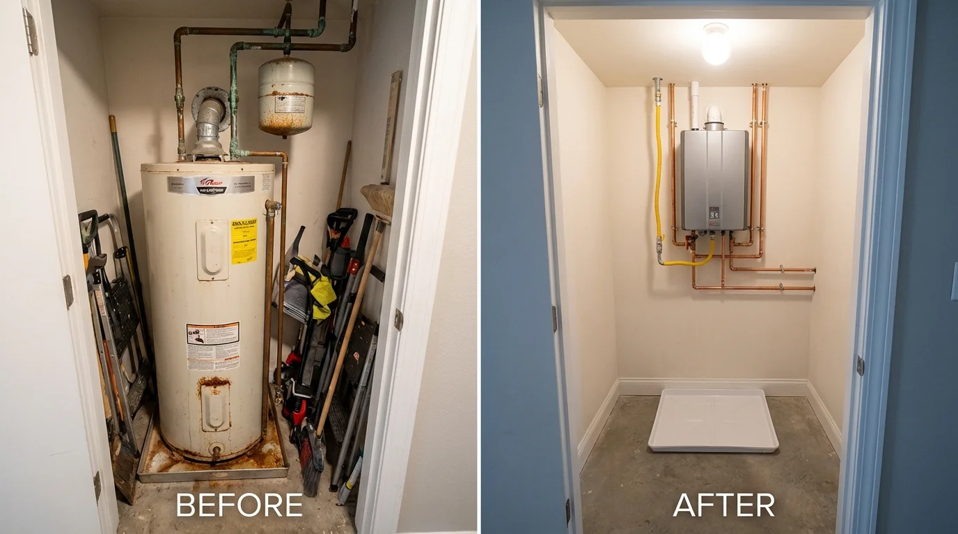 Tank water heater versus wall-mounted tankless unit comparison for Devon, PA homeowners