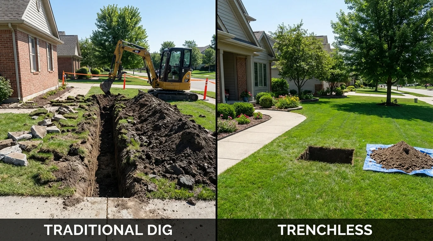 Trenchless sewer repair with minimal yard damage versus traditional excavation in Devon, PA